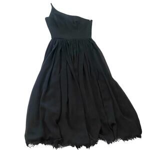 Anthropologie Black One Shoulder Midi Cocktail Dress  Size  XS